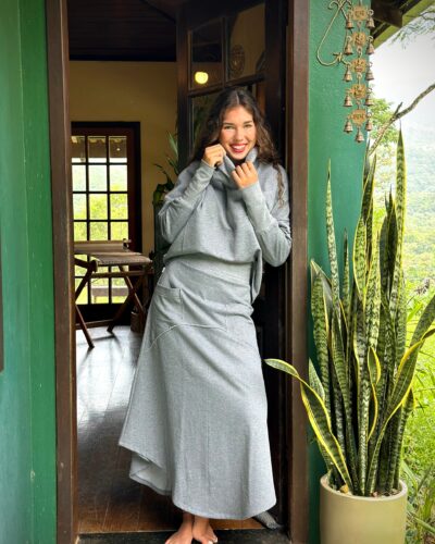 Arte Clara - Conjunto Maya Saia Midi Mescla Chumbo - 3486
